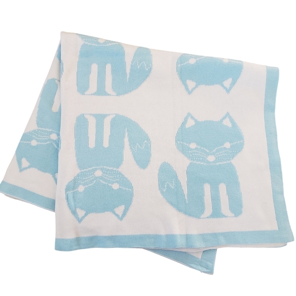 Joe Fresh Cotton Knit Baby Blanket Fox Print Reversible NWT